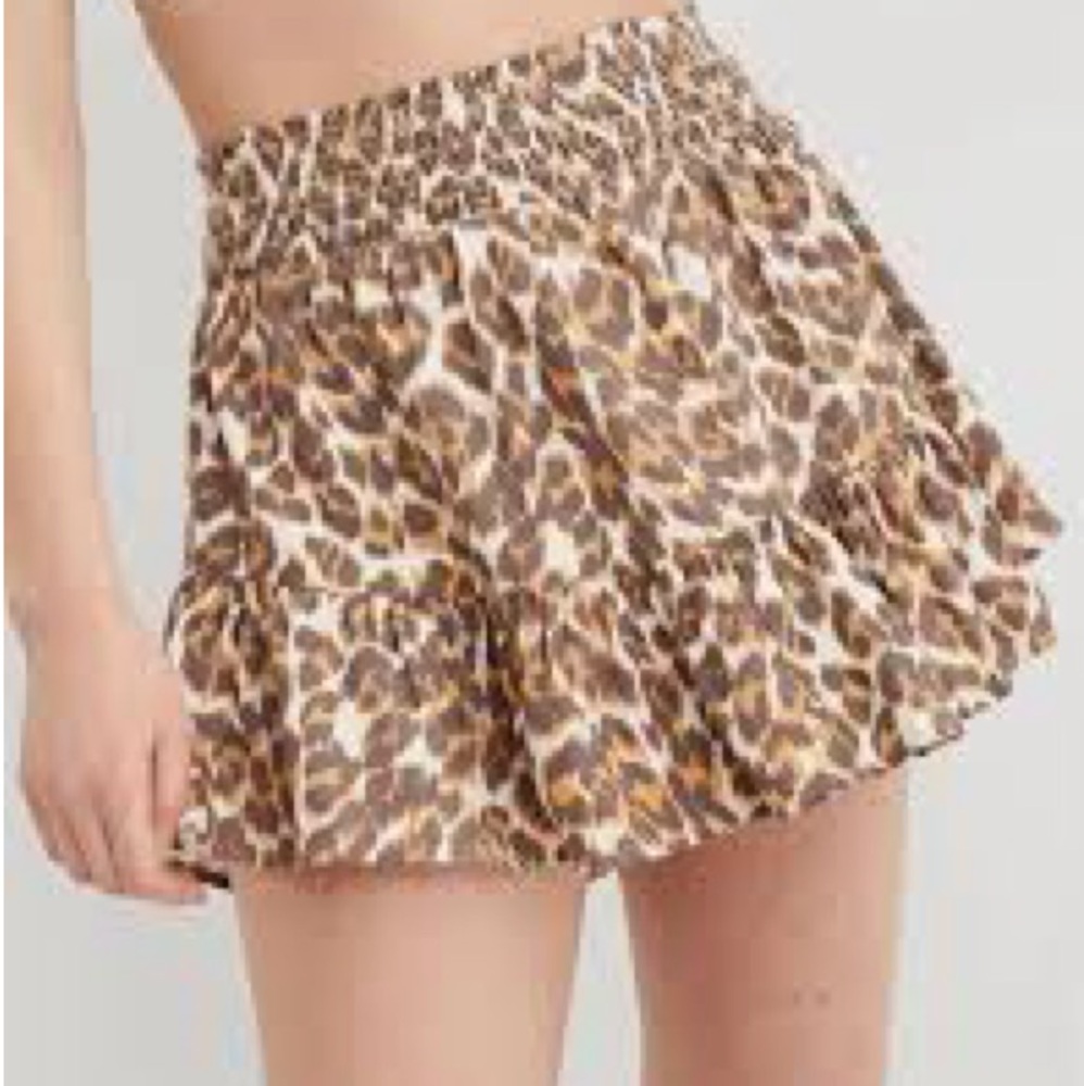 Aerie Large Leopard Print Skirt Smocked‎ Tiered Waist Linen Blend Ruffle